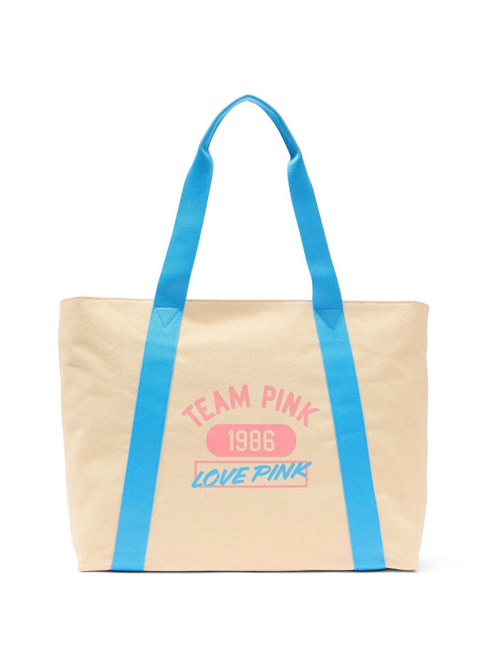 Victoria’s Secret PINK Love Team Pink 1986 Canvas Tote Bag Beach Travel Zip BNWT - Picture 1 of 5